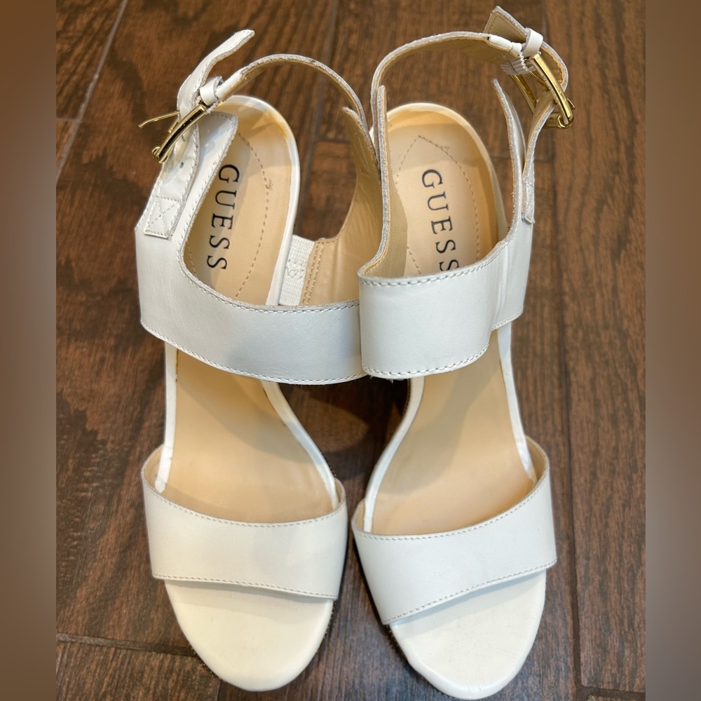 Guess white platform sandals